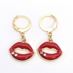 Red Lips with Rhinestones Earrings